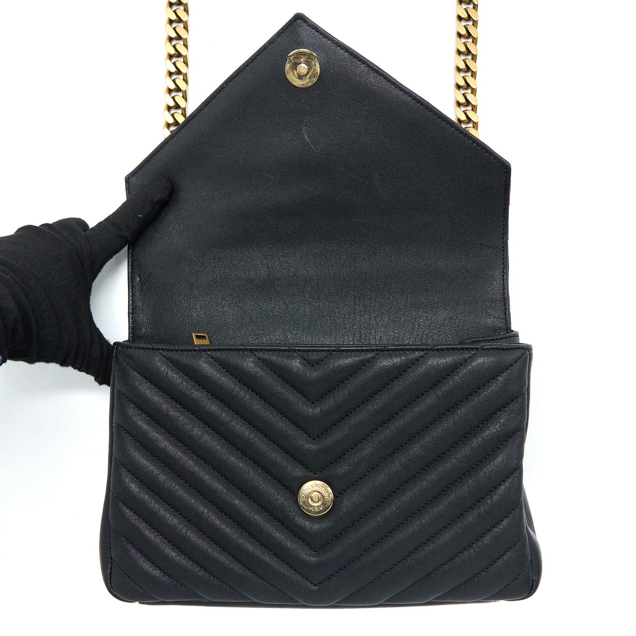 SAINT LAURENT QUILTED MEDIUM COLLEGE BAG LAMBSKIN BLACK BRUSHED GHW