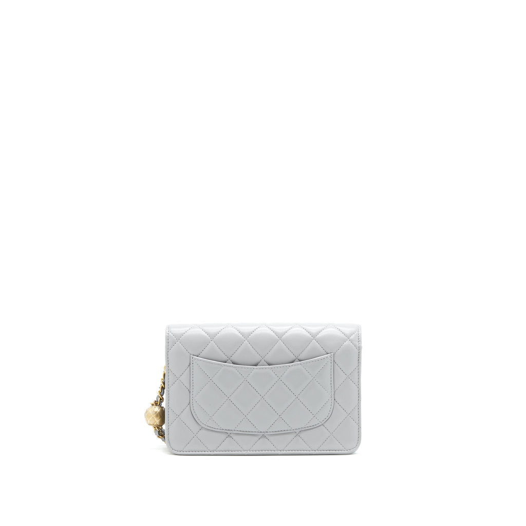CHANEL PEARL CRUSH WALLET ON CHAIN LAMBSKIN GREY GHW (MICROCHIP)