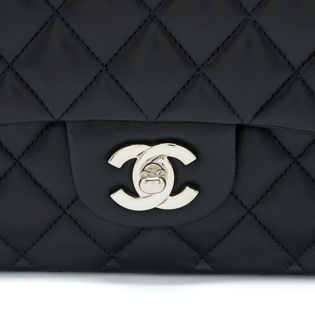 CHANEL MEDIUM CLASSIC DOUBLE FLAP BAG LAMBSKIN BLACK SHW