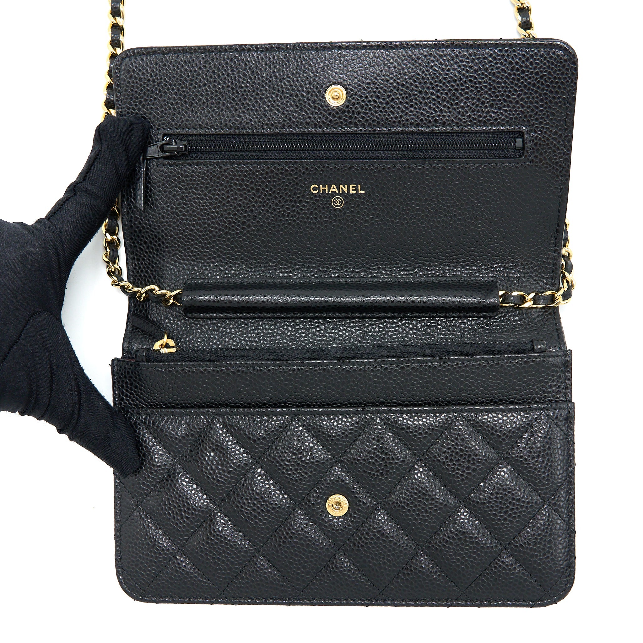 CHANEL CLASSIC WALLET ON CHAIN CAVIAR BLACK GHW