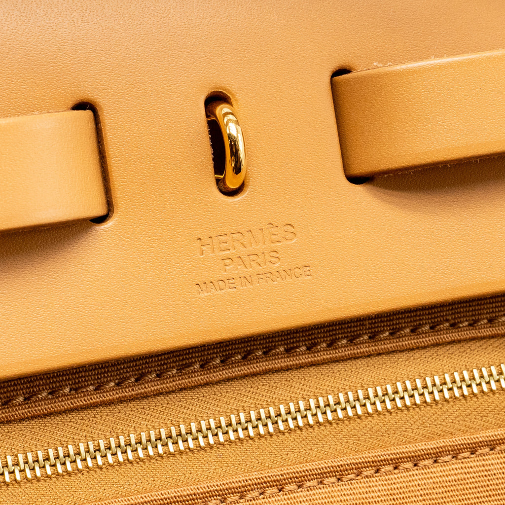 HERMES HERBAG 31 ZIP BAG CANVAS/HUNTER LEATHER ETOUPE / NATURAL SABLE GHW