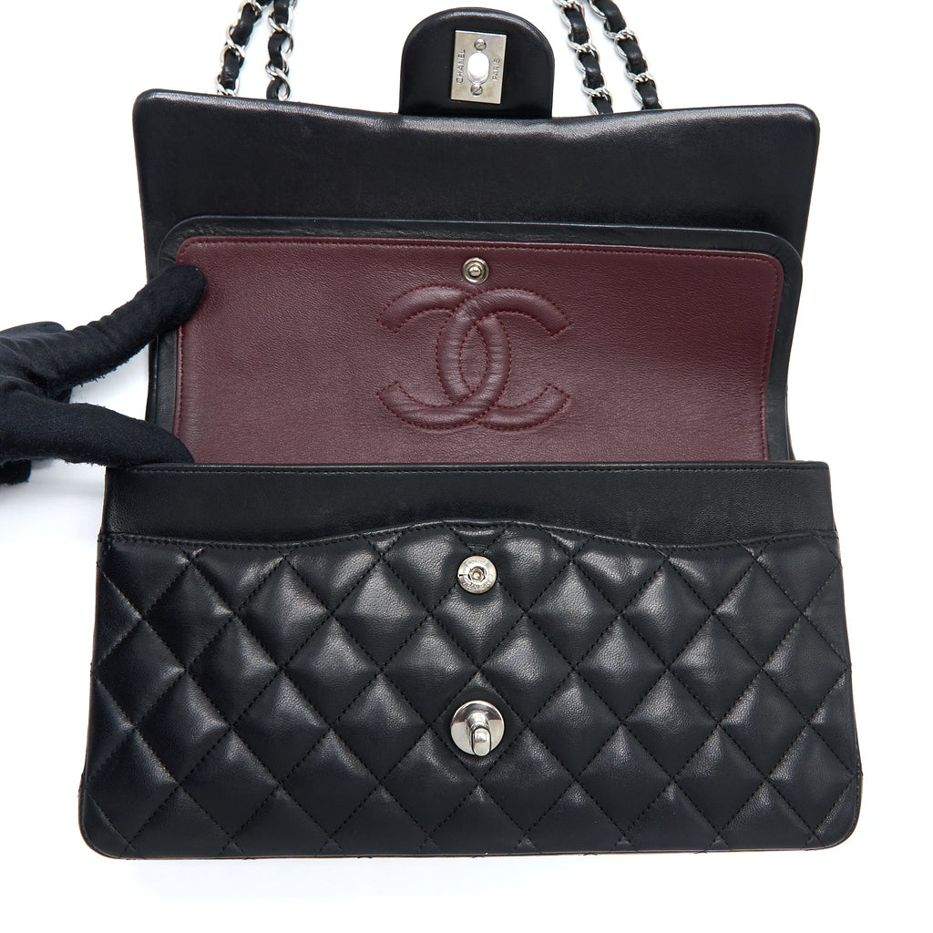CHANEL MEDIUM CLASSIC DOUBLE FLAP BAG LAMBSKIN BLACK SHW