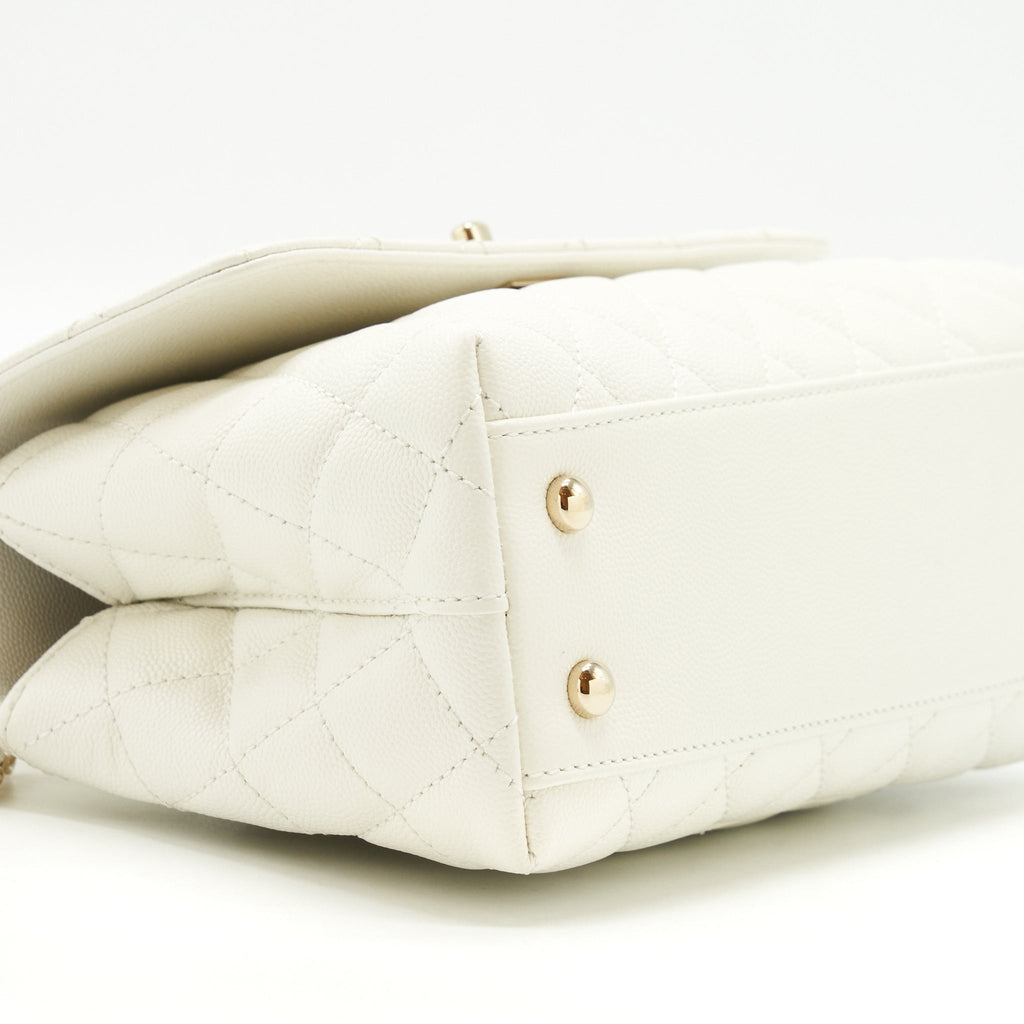 CHANEL SMALL COCO HANDLE CAVIAR WHITE LGHW (MICROCHIP)