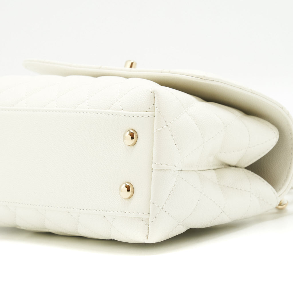 CHANEL SMALL COCO HANDLE CAVIAR WHITE LGHW (MICROCHIP)