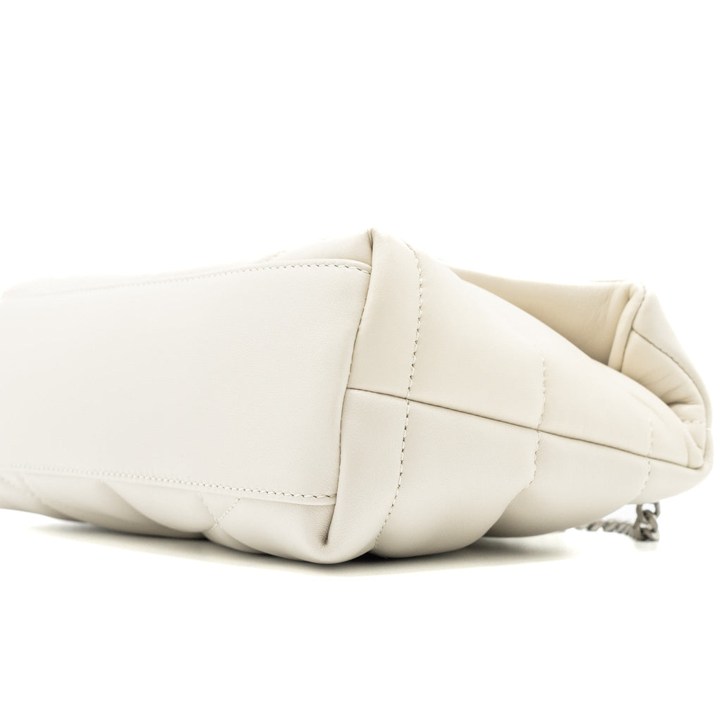 SAINT LAURENT SMALL LOULOU PUFFER SHOULDER BAG LAMBSKIN BLANC VINTAGE RUTHENIUM HARDWARE