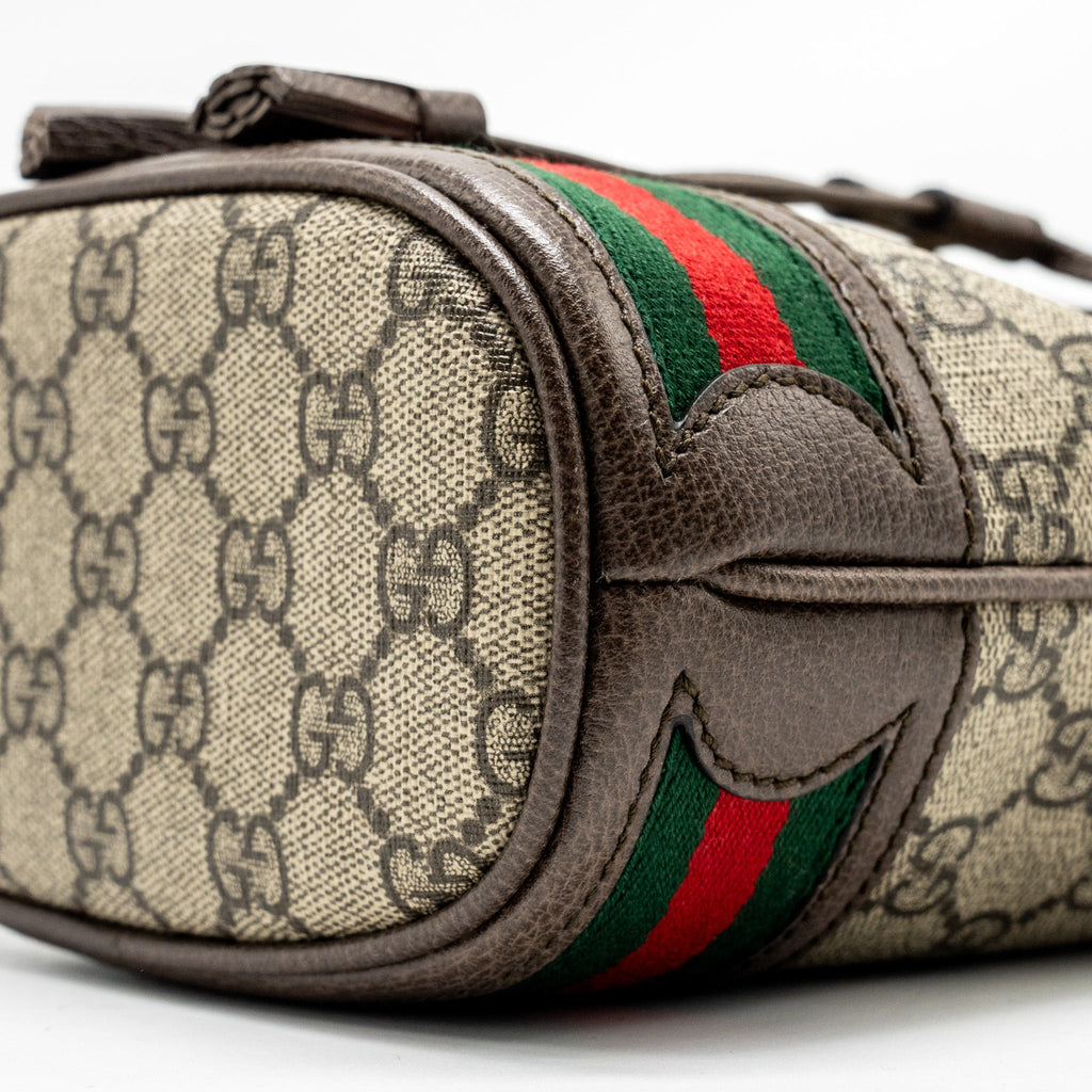 GUCCI OPHIDA MINI BUCKET BAG GG SUPREME CANVAS BEIGE / EBONY GHW