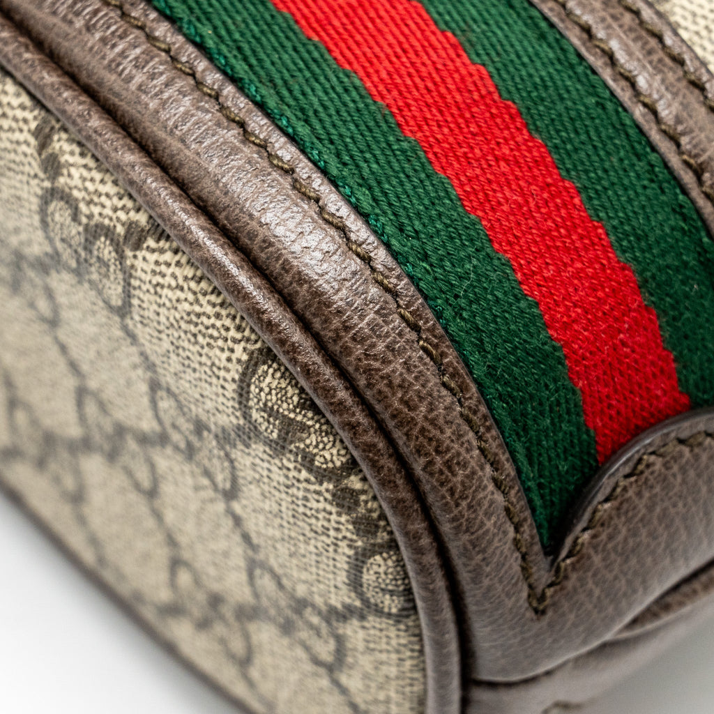 GUCCI OPHIDA MINI BUCKET BAG GG SUPREME CANVAS BEIGE / EBONY GHW
