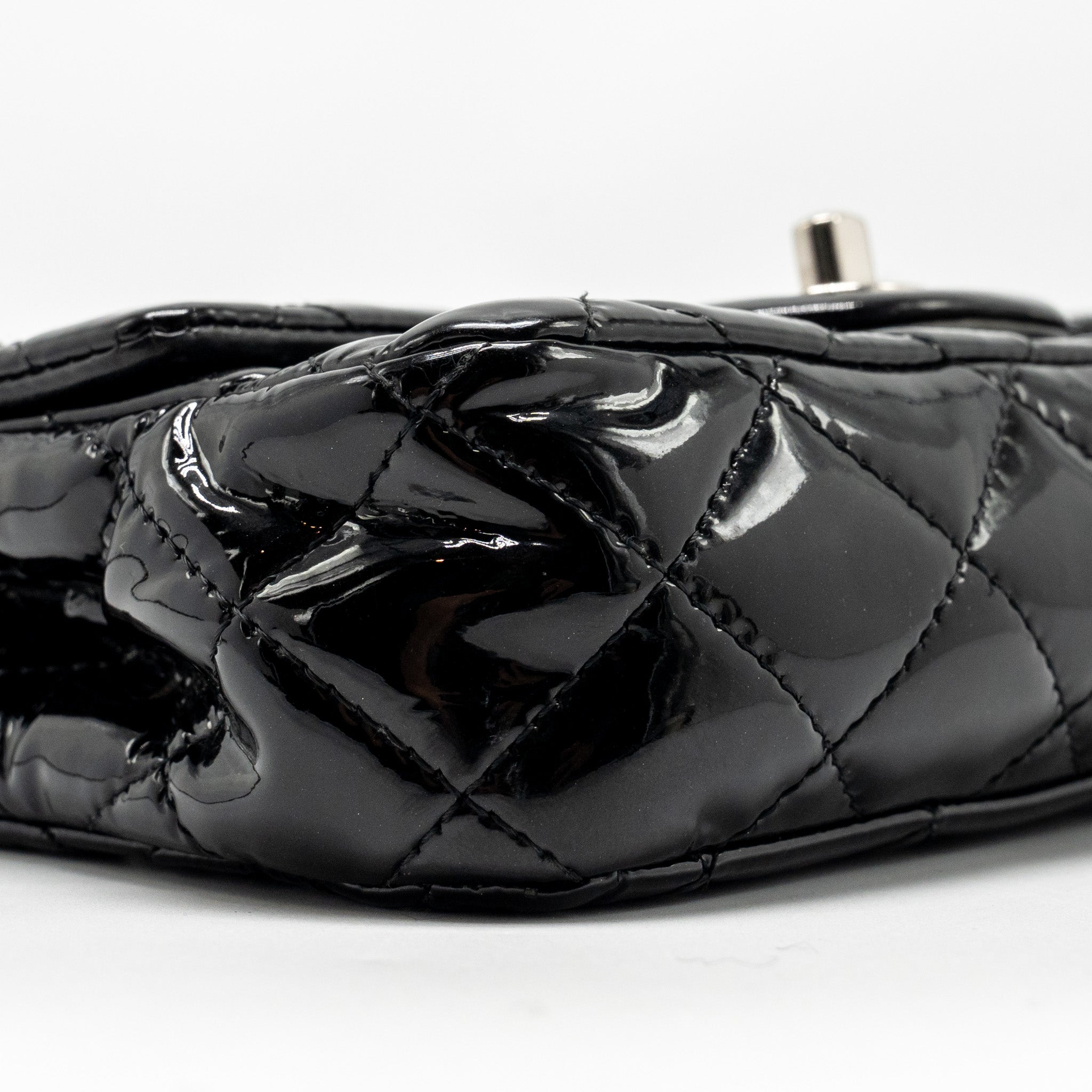 CHANEL CC MINI FLAP BAG PATENT BLACK SHW