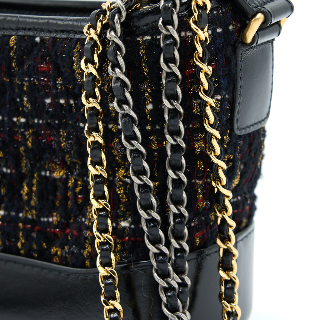 CHANEL SMALL GABRIELLE HOBO BAG TWEED/LEATHER BLACK MULTICOLOUR HARDWARE