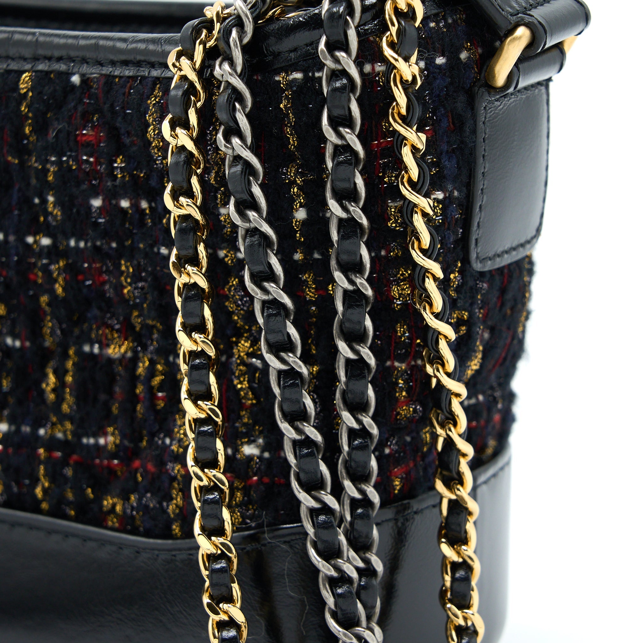 CHANEL SMALL GABRIELLE HOBO BAG TWEED/LEATHER BLACK MULTICOLOUR HARDWARE