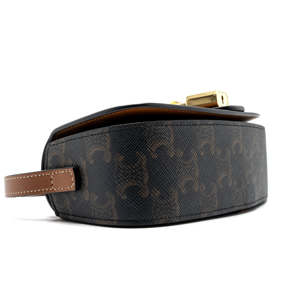 CELINE CLUTCH ON STRAP TABOU TRIOMPHE CANVAS/ CALFSKIN TAN GHW