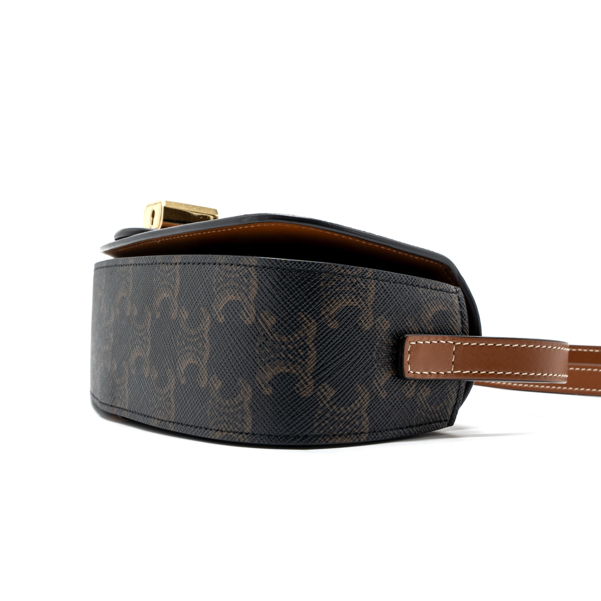 CELINE CLUTCH ON STRAP TABOU TRIOMPHE CANVAS/ CALFSKIN TAN GHW