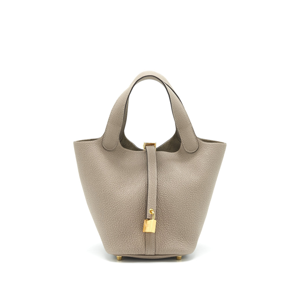 HERMES PICOTIN 18 LOCK BAG TAURILLON MAURICE M8 GRIS ASPHALTE GHW