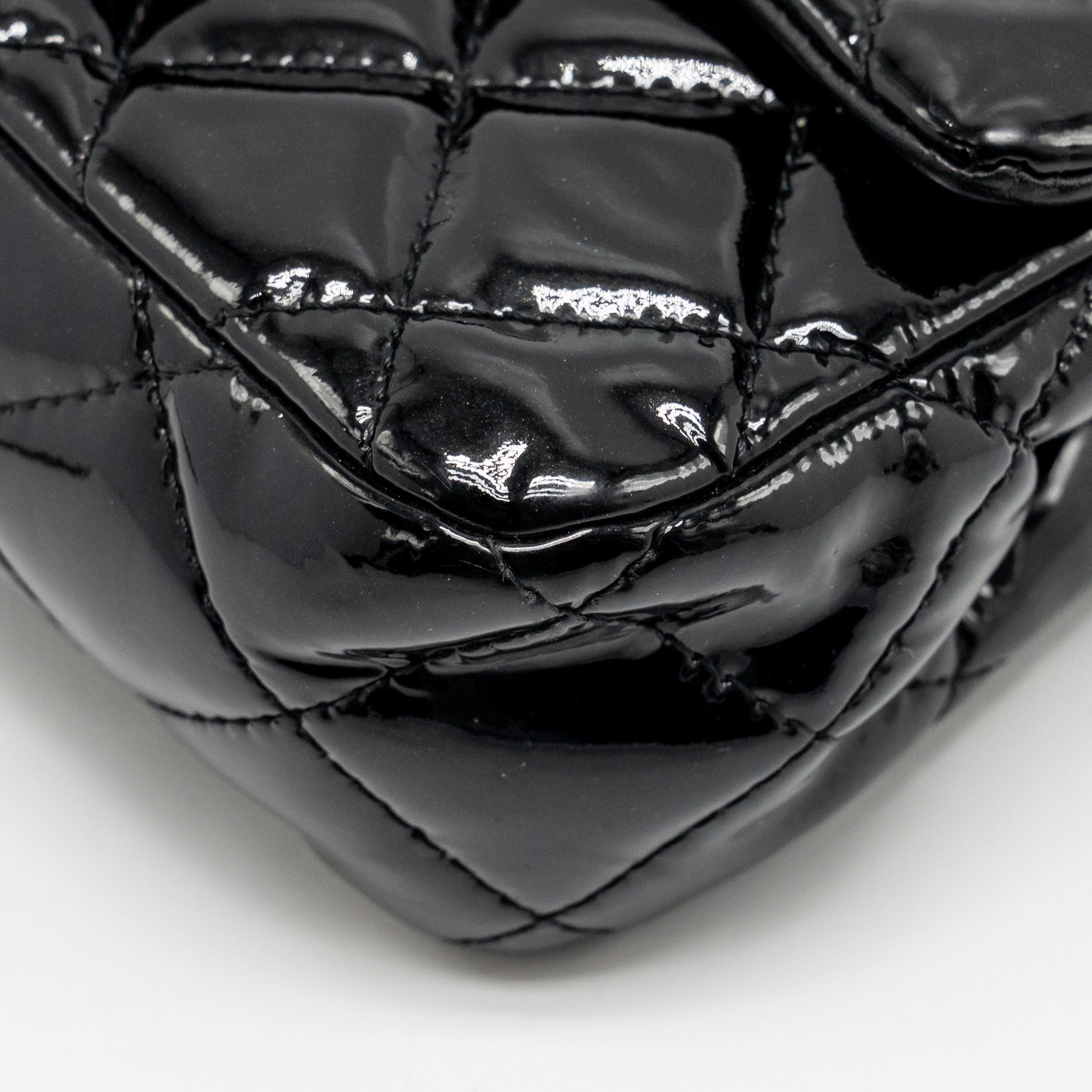 CHANEL CC MINI FLAP BAG PATENT BLACK SHW