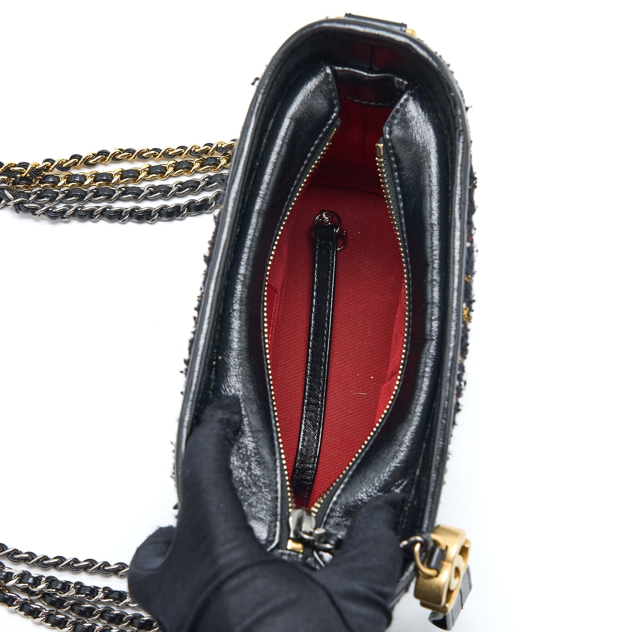 CHANEL SMALL GABRIELLE HOBO BAG TWEED/LEATHER BLACK MULTICOLOUR HARDWARE
