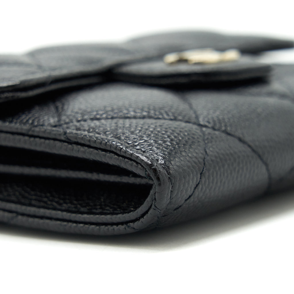 CHANEL CLASSIC CARD HOLDER WITH CHAIN CAVIAR BLACK LGHW