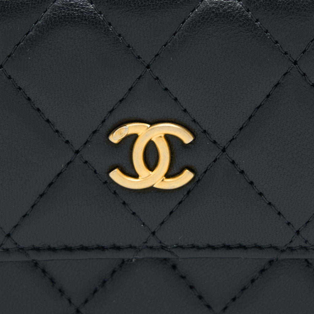CHANEL PEARL CRUSH MINI FLAP BELT BAG LAMBSKIN BLACK BRUSHED GHW