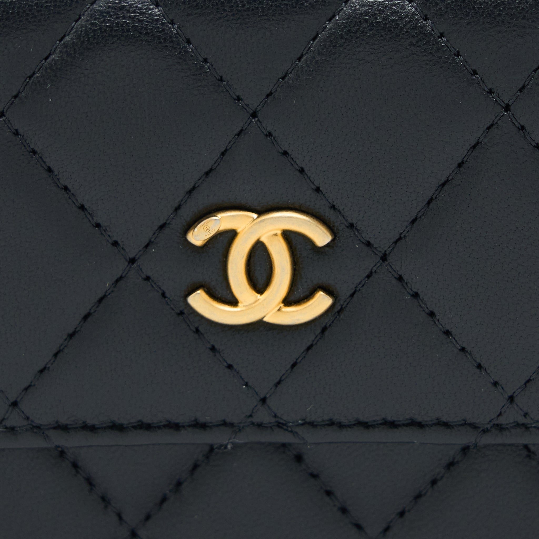 CHANEL PEARL CRUSH MINI FLAP BELT BAG LAMBSKIN BLACK BRUSHED GHW