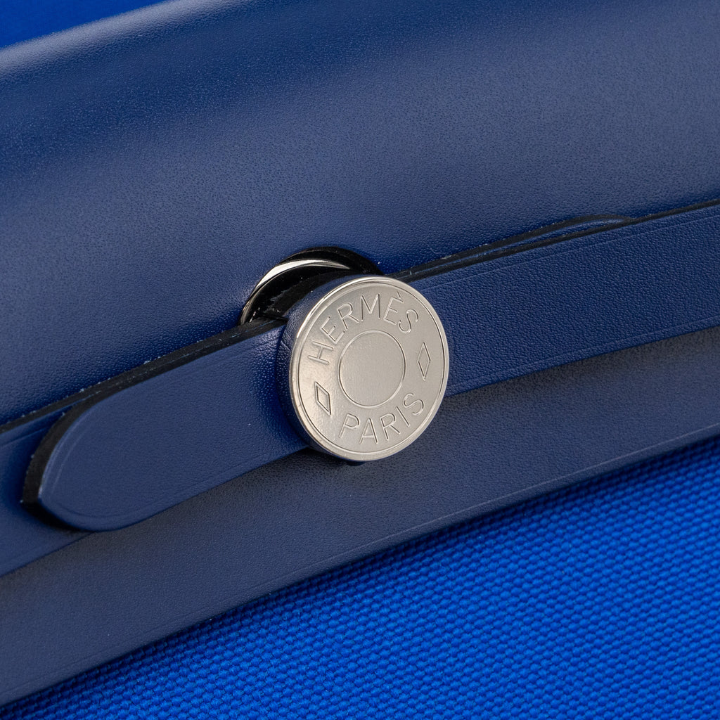 HERMES HERBAG 31 ZIP BAG CANVAS/ HUNTER LEATHER BLUE BILLARD / BLUE SAPHIR SHW