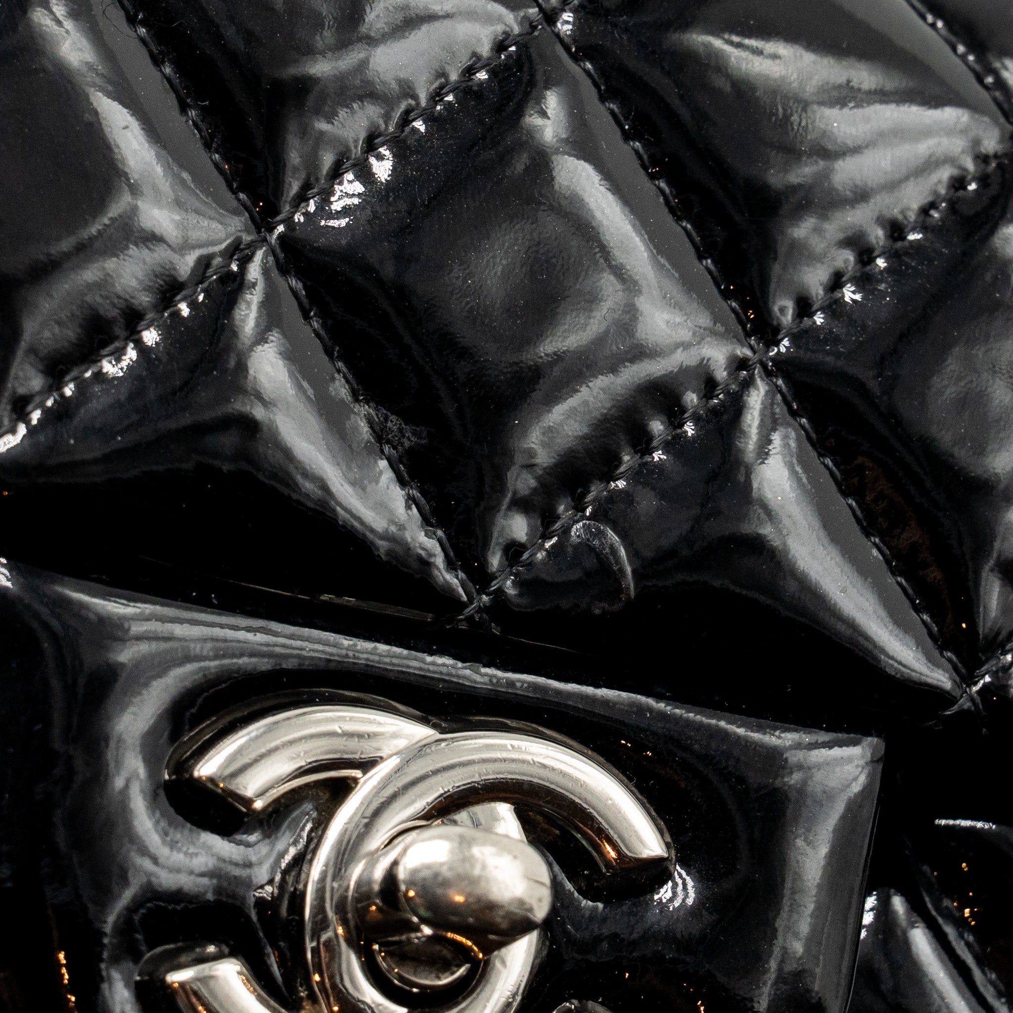 CHANEL CC MINI FLAP BAG PATENT BLACK SHW