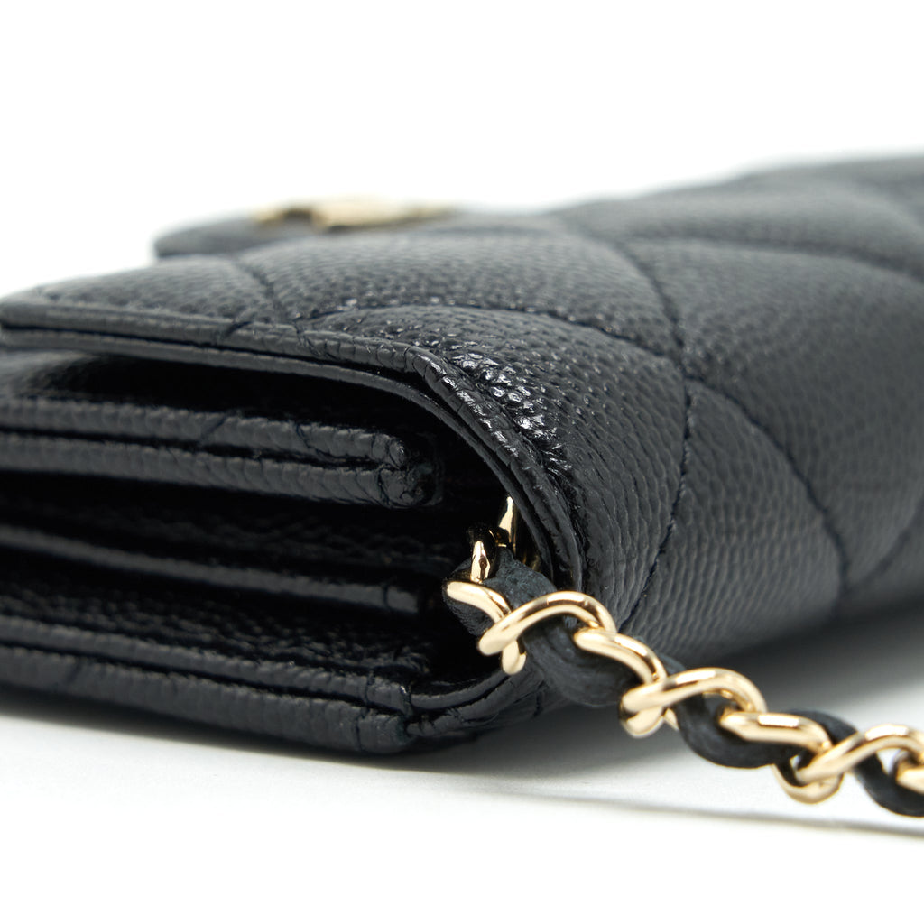CHANEL CLASSIC CARD HOLDER WITH CHAIN CAVIAR BLACK LGHW