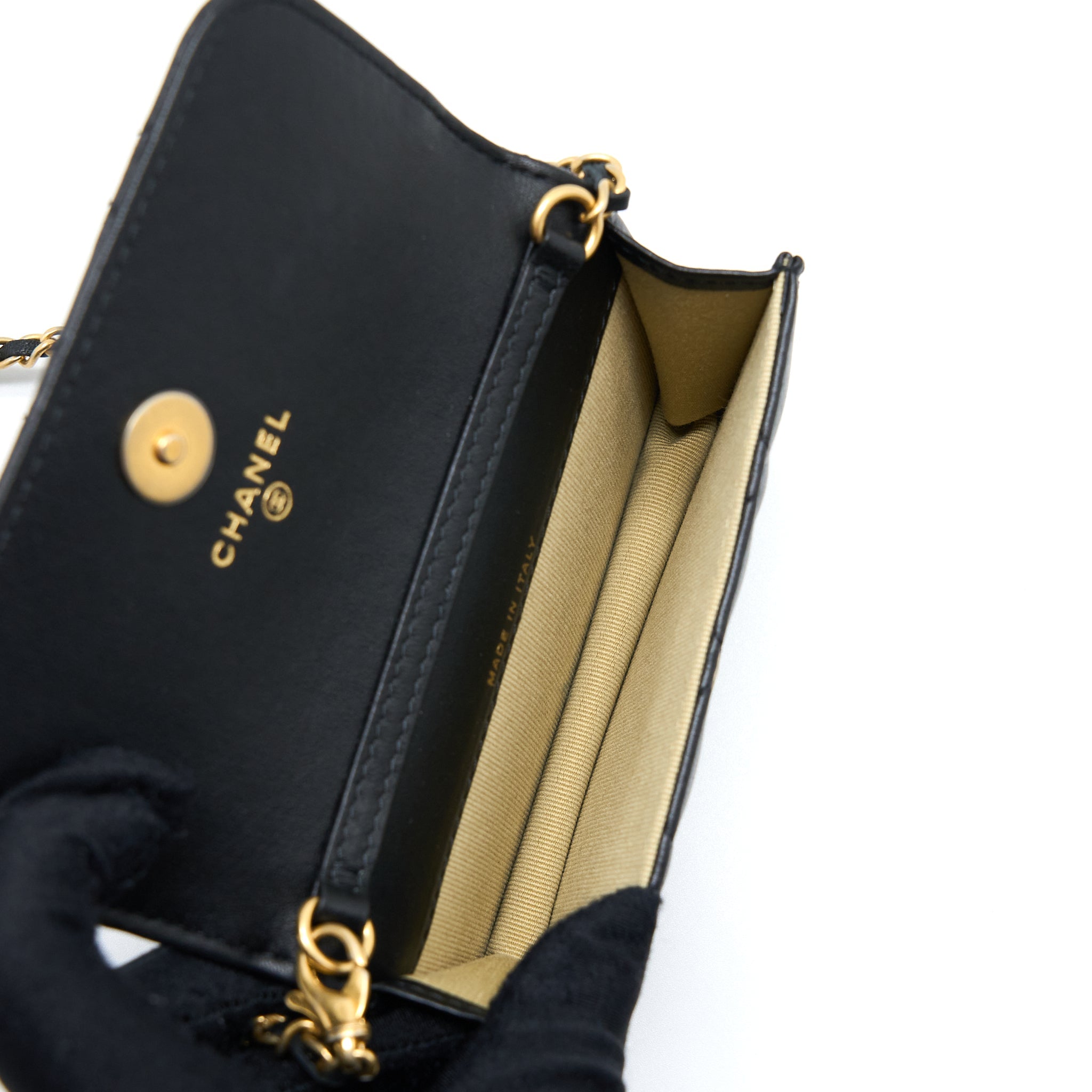 CHANEL PEARL CRUSH MINI FLAP BELT BAG LAMBSKIN BLACK BRUSHED GHW