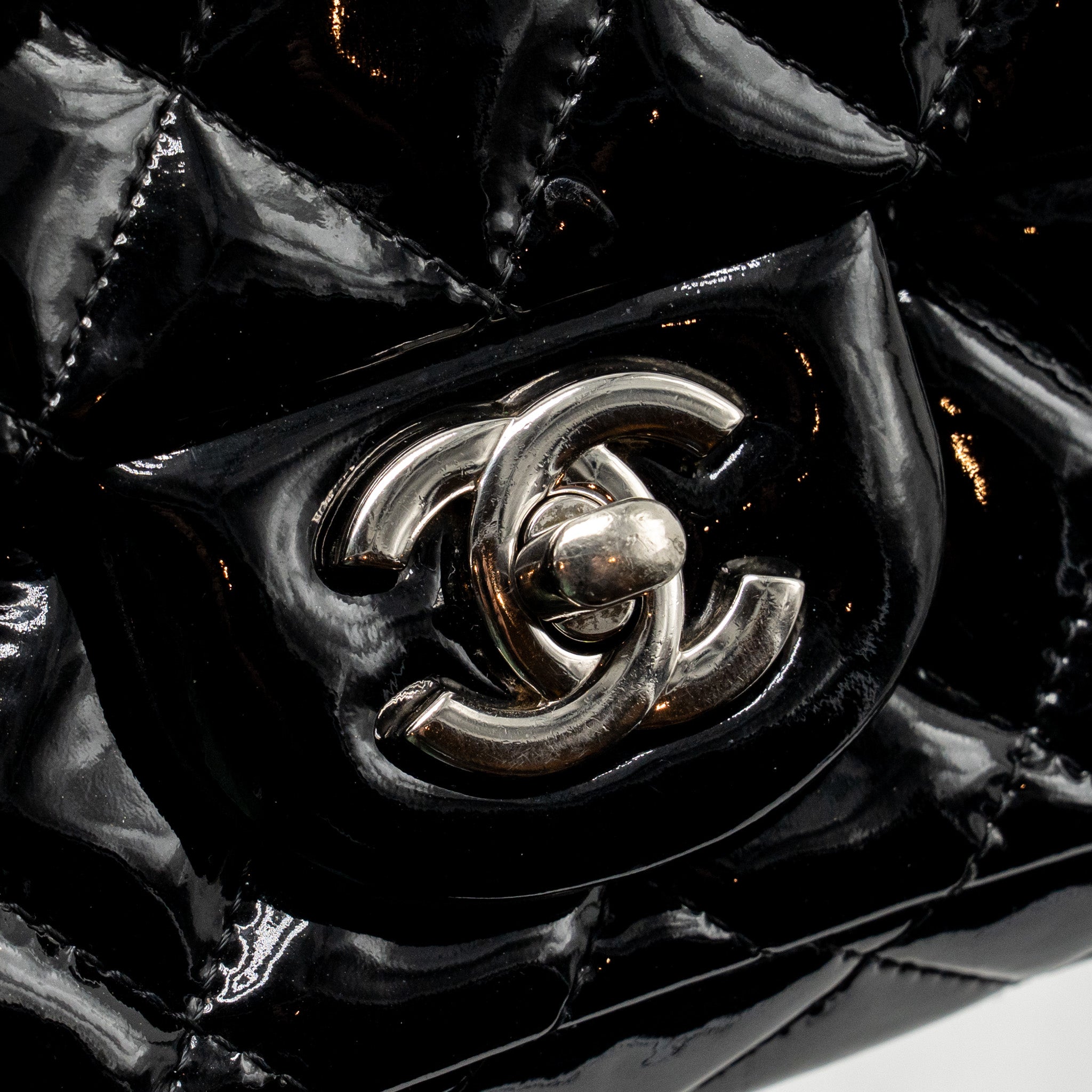 CHANEL CC MINI FLAP BAG PATENT BLACK SHW