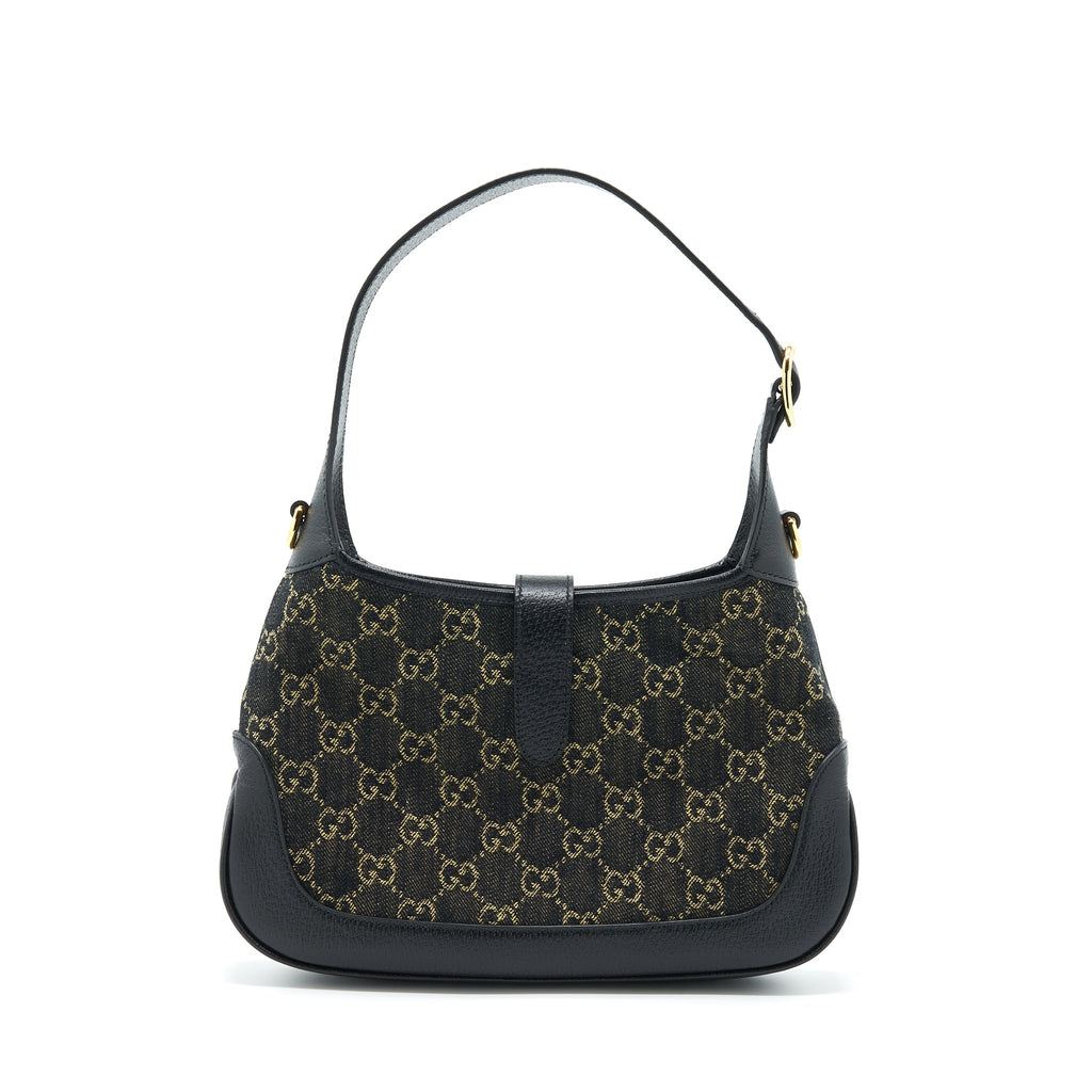 GUCCI JACKIE 1961 SMALL SHOULDER BAG DENIM/LEATHER BLACK GHW