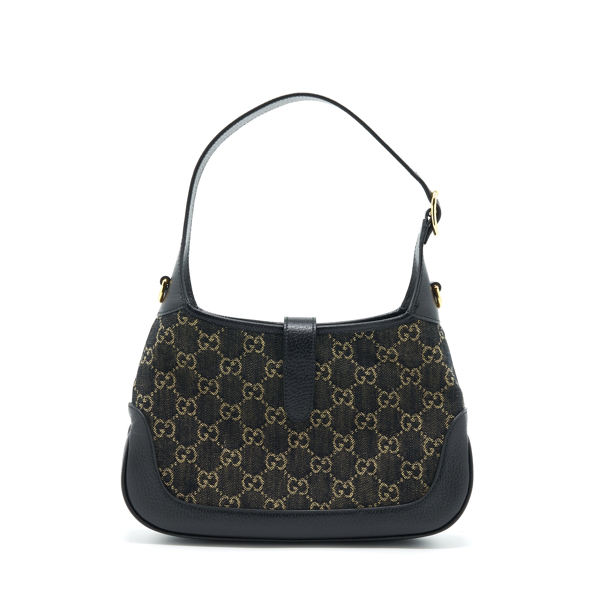 GUCCI JACKIE 1961 SMALL SHOULDER BAG DENIM/LEATHER BLACK GHW