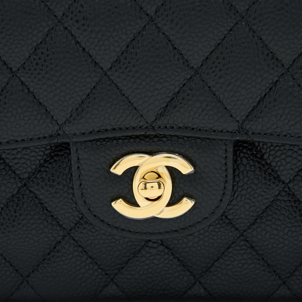 CHANEL SMALL CLASSIC DOUBLE FLAP BAG CAVIAR BLACK GHW (MICROCHIP)