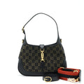 GUCCI JACKIE 1961 SMALL SHOULDER BAG DENIM/LEATHER BLACK GHW