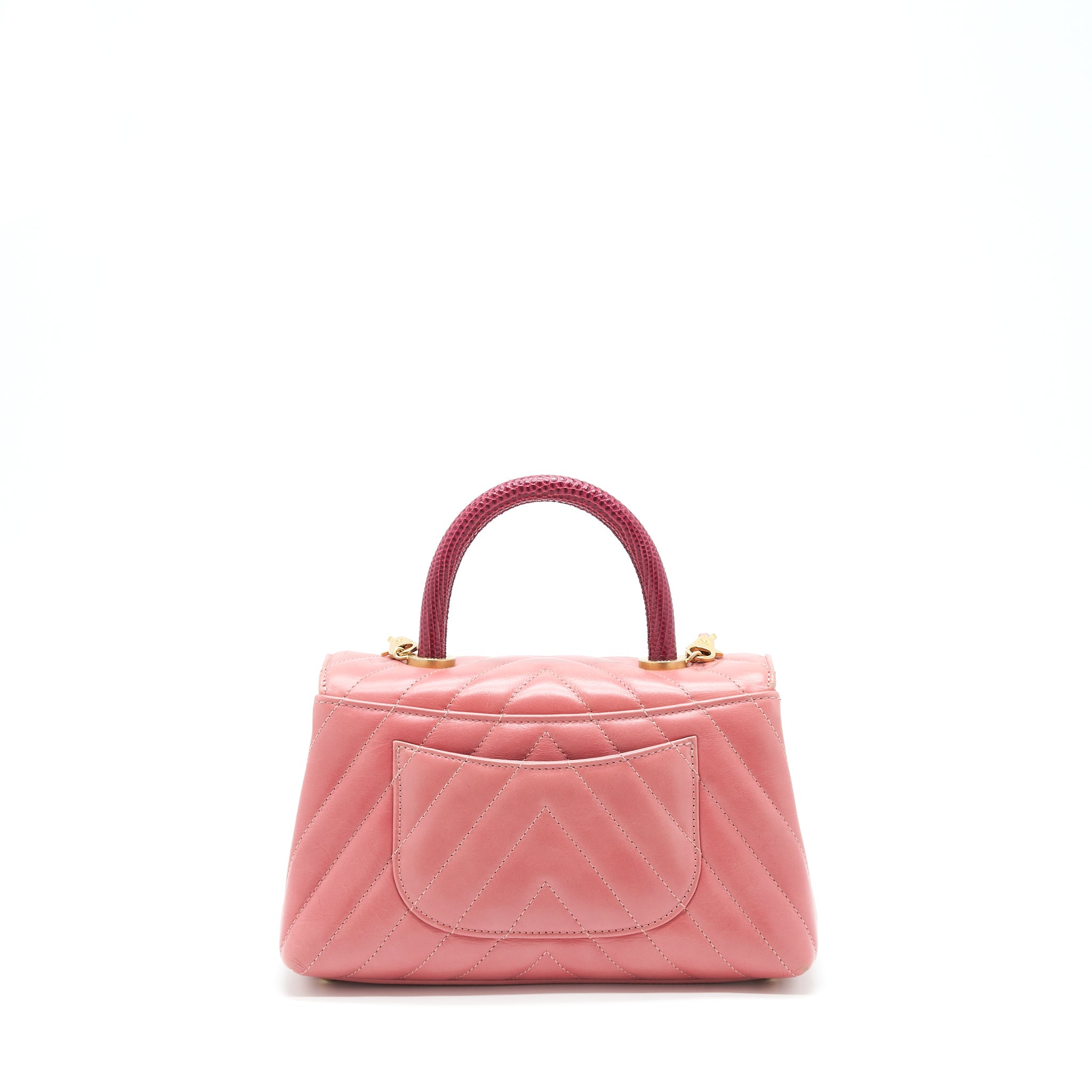 CHANEL SMALL COCO HANDLE CHEVRON CALFSKIN WITH LIZARD HANDLE PINK GHW