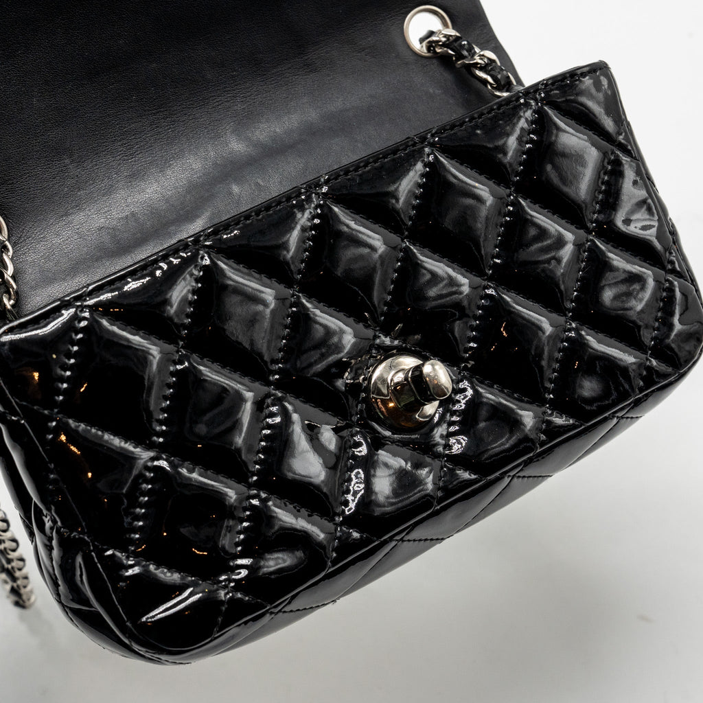 CHANEL CC MINI FLAP BAG PATENT BLACK SHW