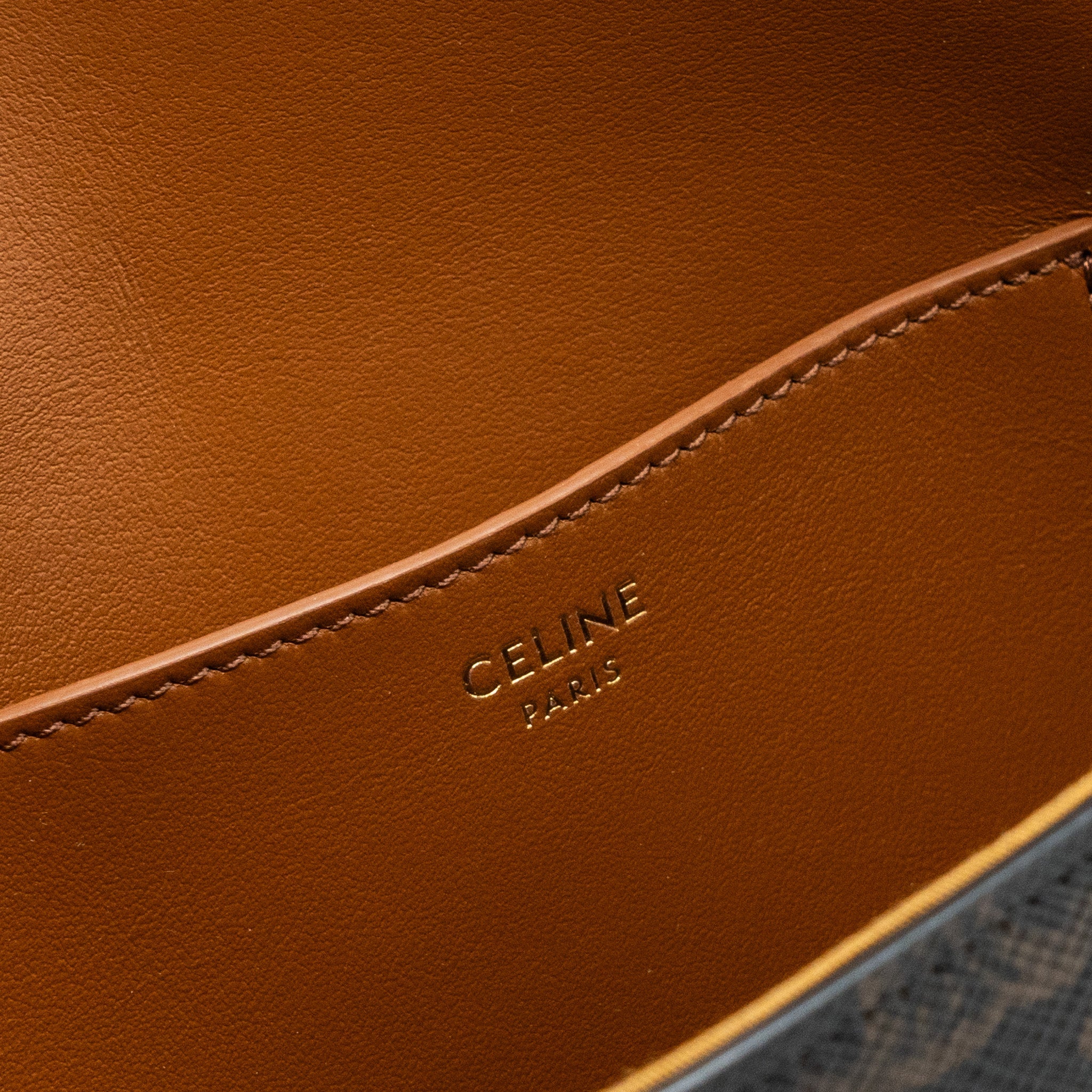 CELINE CLUTCH ON STRAP TABOU TRIOMPHE CANVAS/ CALFSKIN TAN GHW