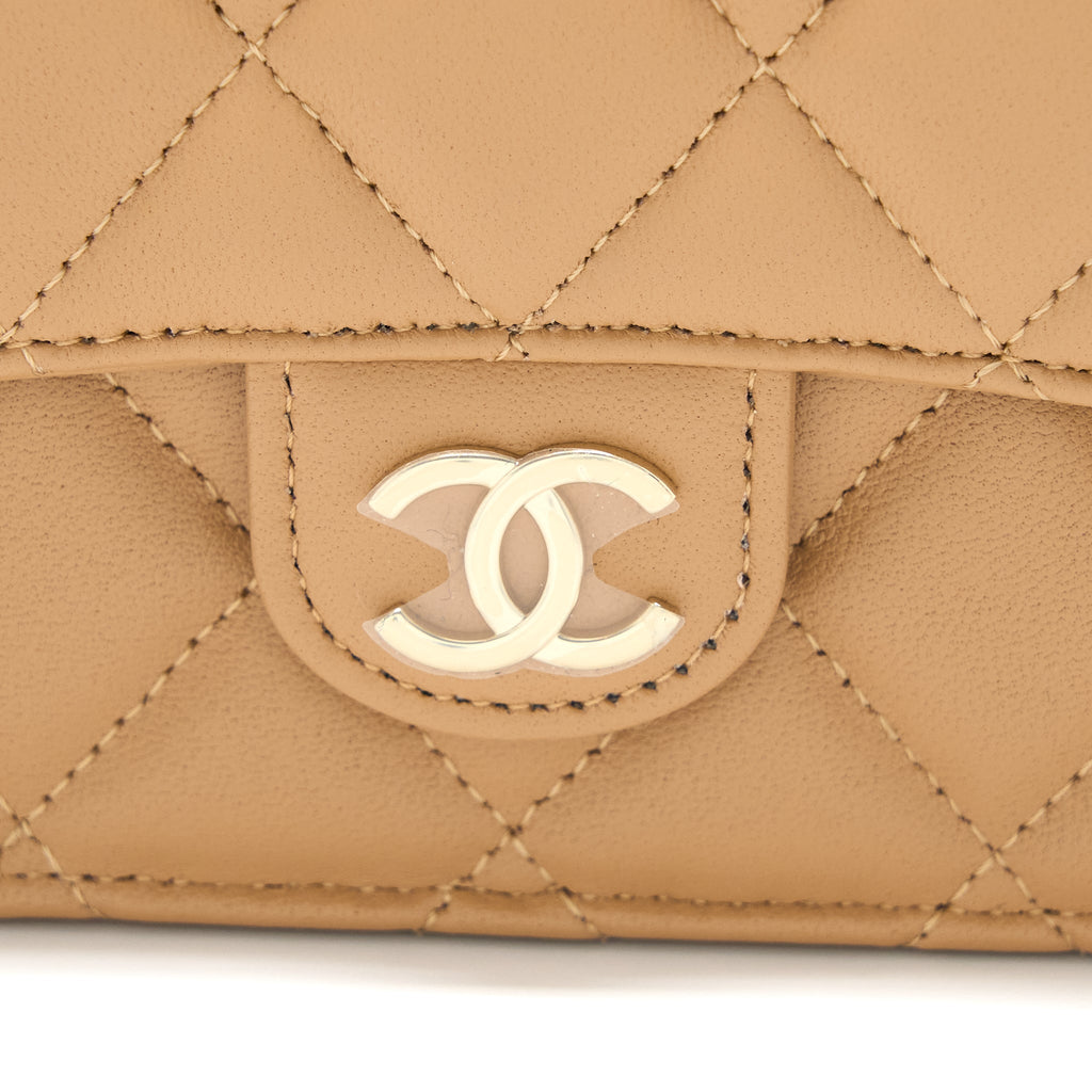 CHANEL TOP HANDLE MINI FLAP BAG WITH CHAIN LAMBSKIN CARAMEL LGHW (MICROCHIP)