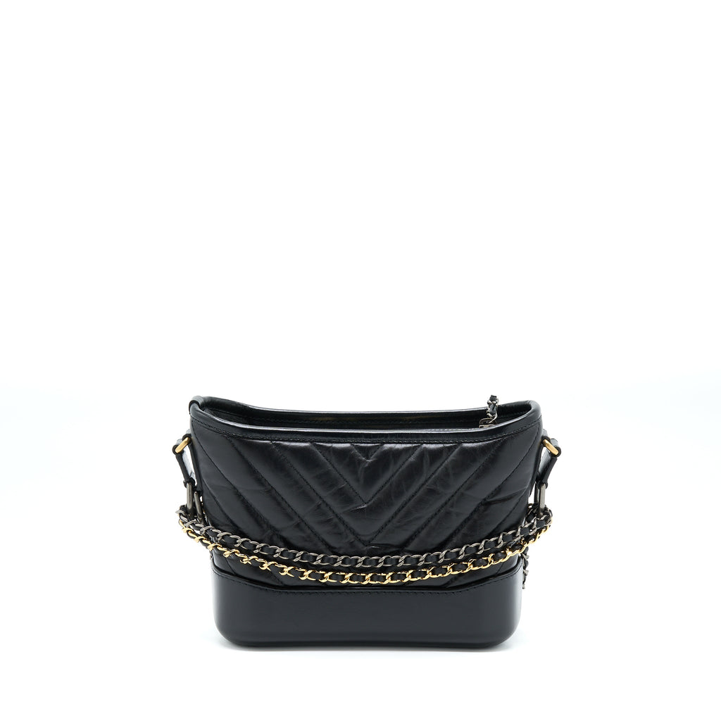 CHANEL CHEVRON SMALL GABRIELLE HOBO BAG BLACK MULTICOLOUR HARDWARE