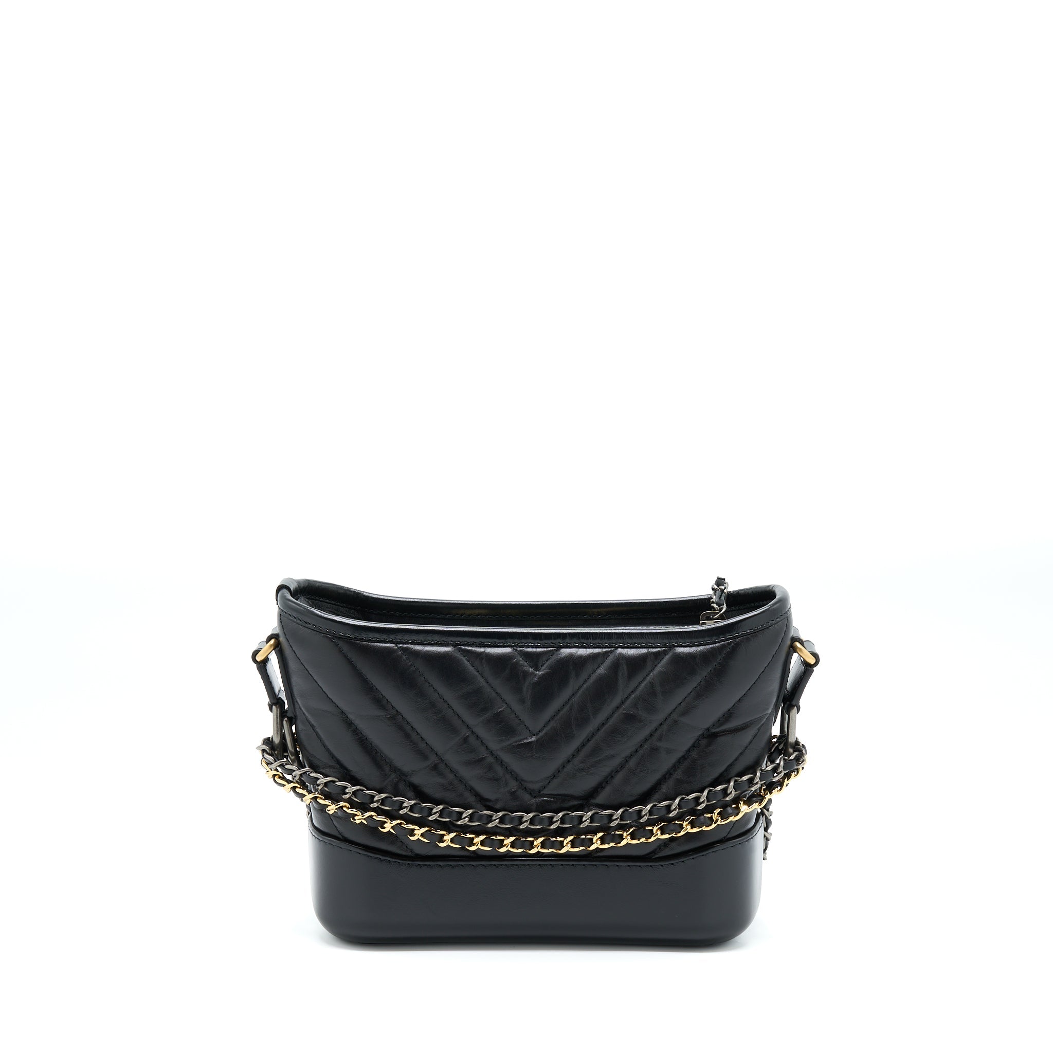 CHANEL CHEVRON SMALL GABRIELLE HOBO BAG BLACK MULTICOLOUR HARDWARE