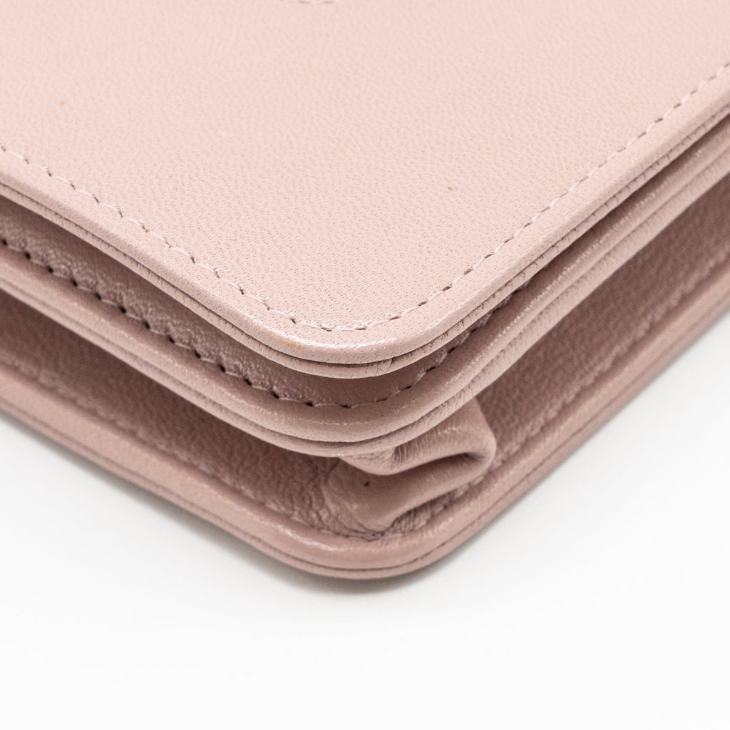 CHANEL CC LOGO WALLET WITH CHAIN GOATSKIN PINK GHW