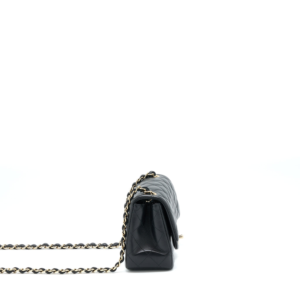 CHANEL CLASSIC MINI SQUARE FLAP BAG LAMBSKIN BLACK LGHW (MICROCHIP)