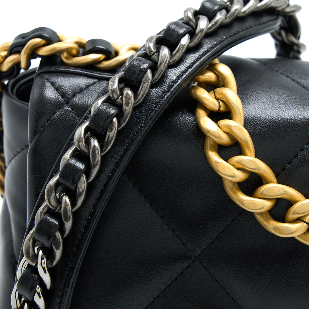 CHANEL SMALL 19 BAG LAMBSKIN BLACK MULTICOLOUR HARDWARE