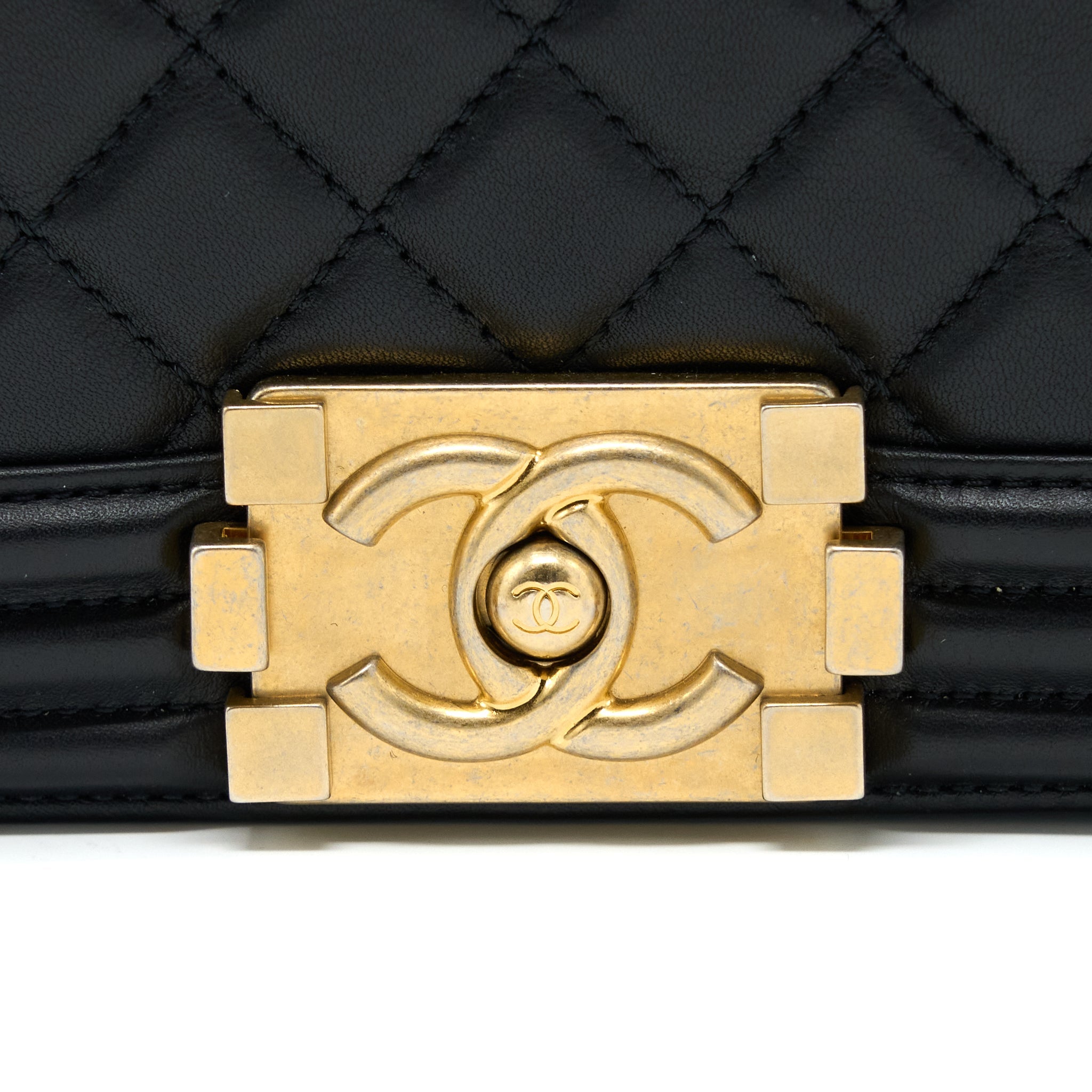 CHANEL MEDIUM BOY BAG LAMBSKIN BLACK BRUSHED GHW