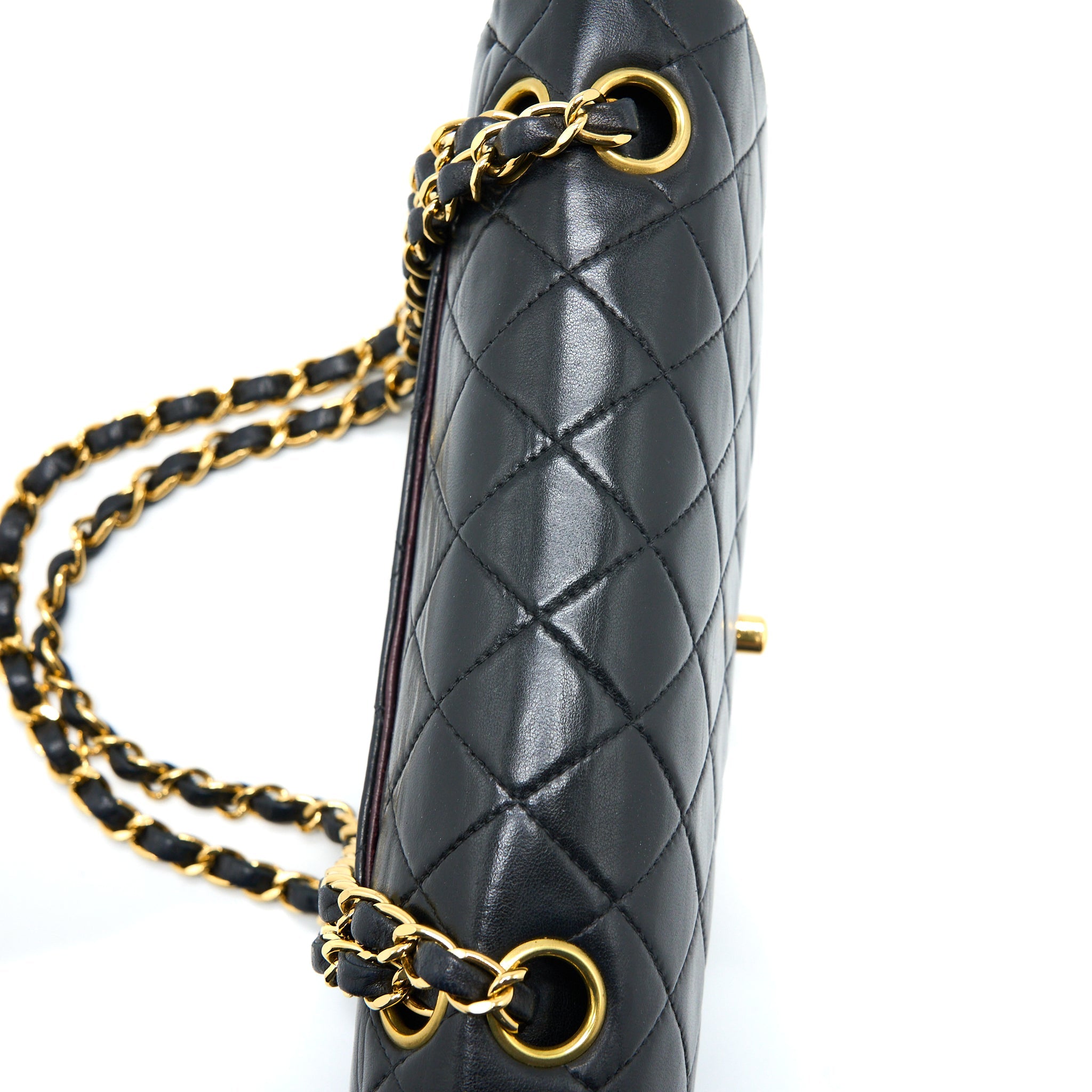 CHANEL VINTAGE SMALL CLASSIC DOUBLE FLAP BAG LAMBSKIN BLACK GHW