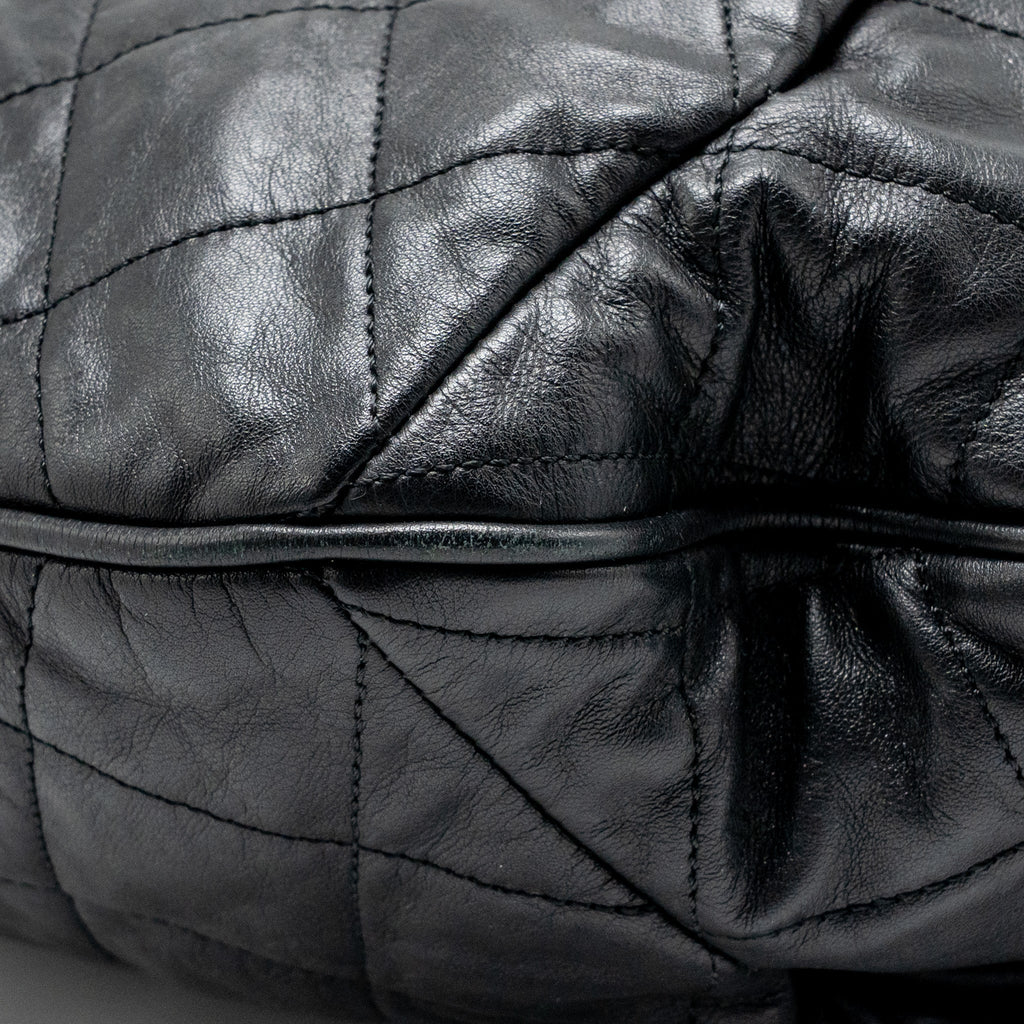 CHANEL COCO PLEATS HOBO BAG CALFSKIN BLACK RUTHENIUM HARDWARE