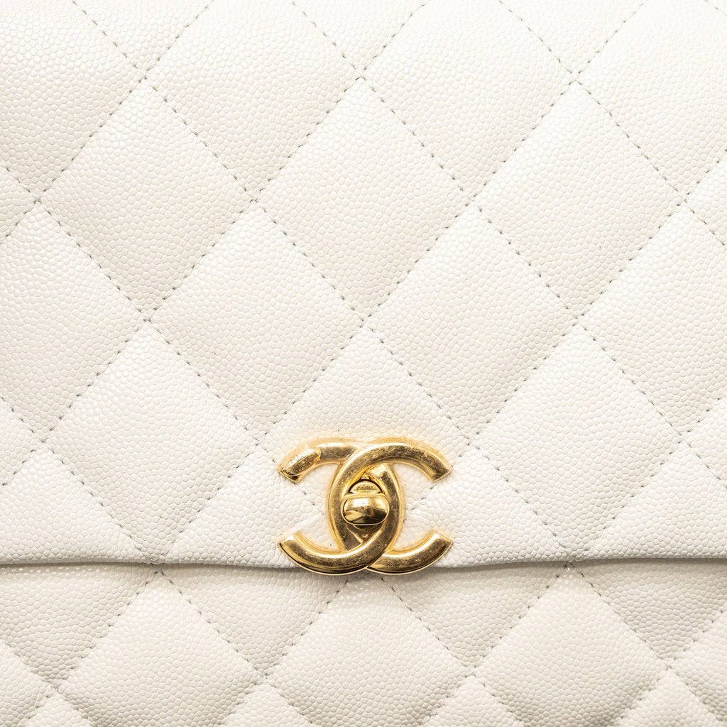 CHANEL 21K COCO FIRST CAVIAR WHITE BRUSHED GHW (MICROCHIP)