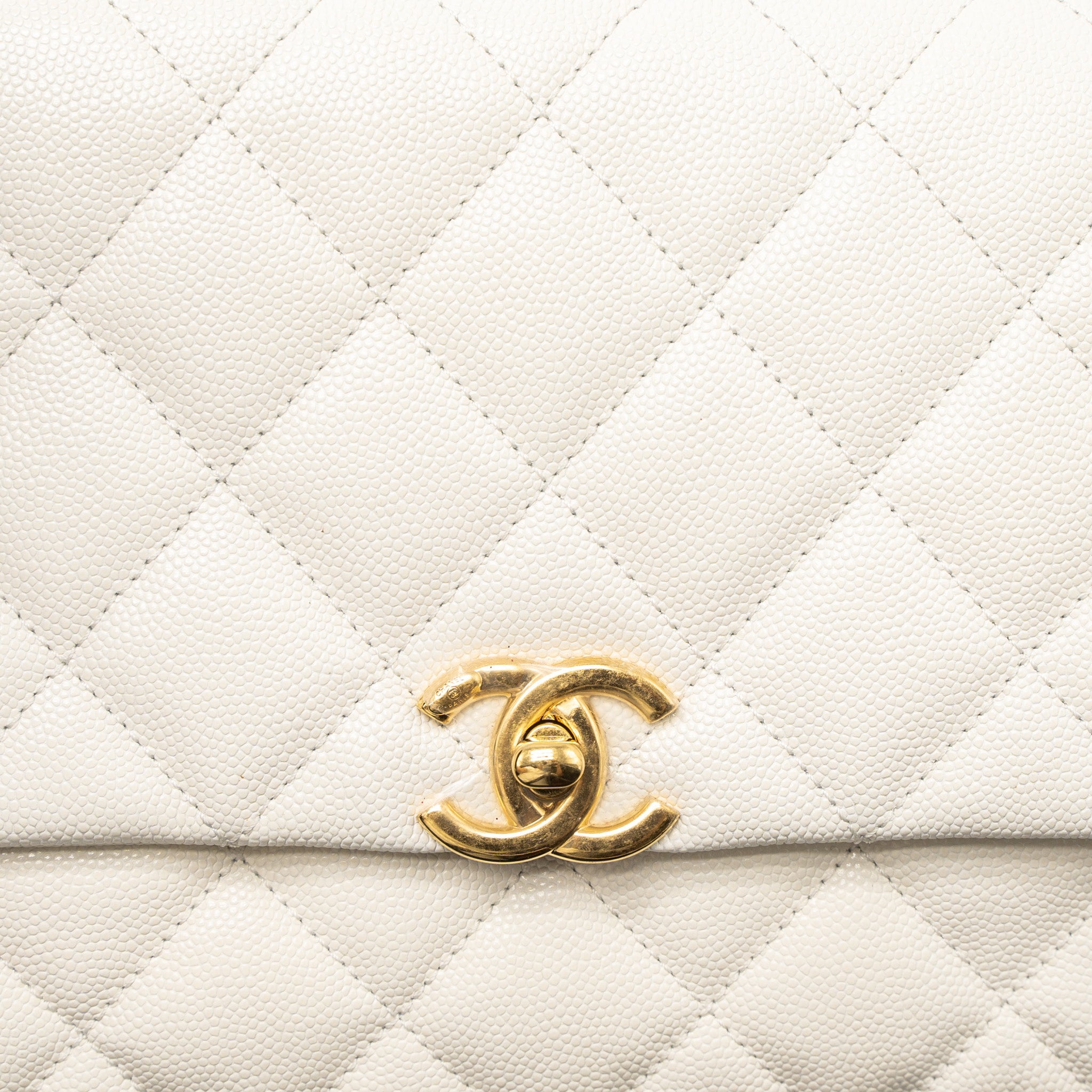 CHANEL 21K COCO FIRST CAVIAR WHITE BRUSHED GHW (MICROCHIP)