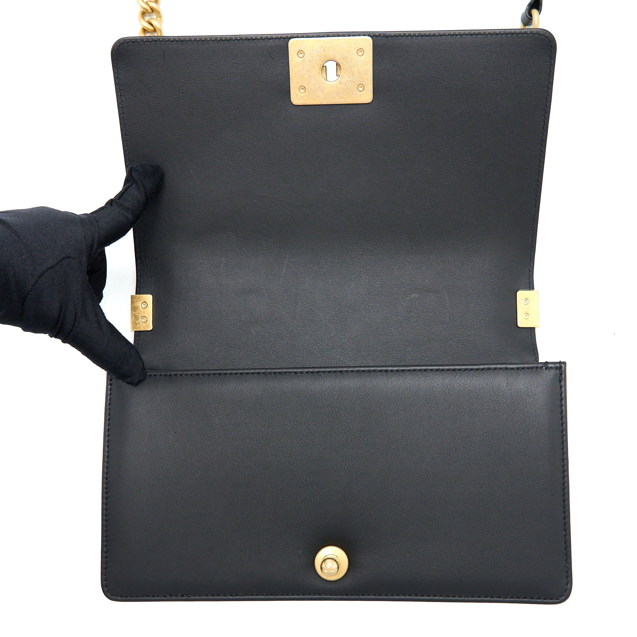 CHANEL MEDIUM BOY BAG LAMBSKIN BLACK BRUSHED GHW
