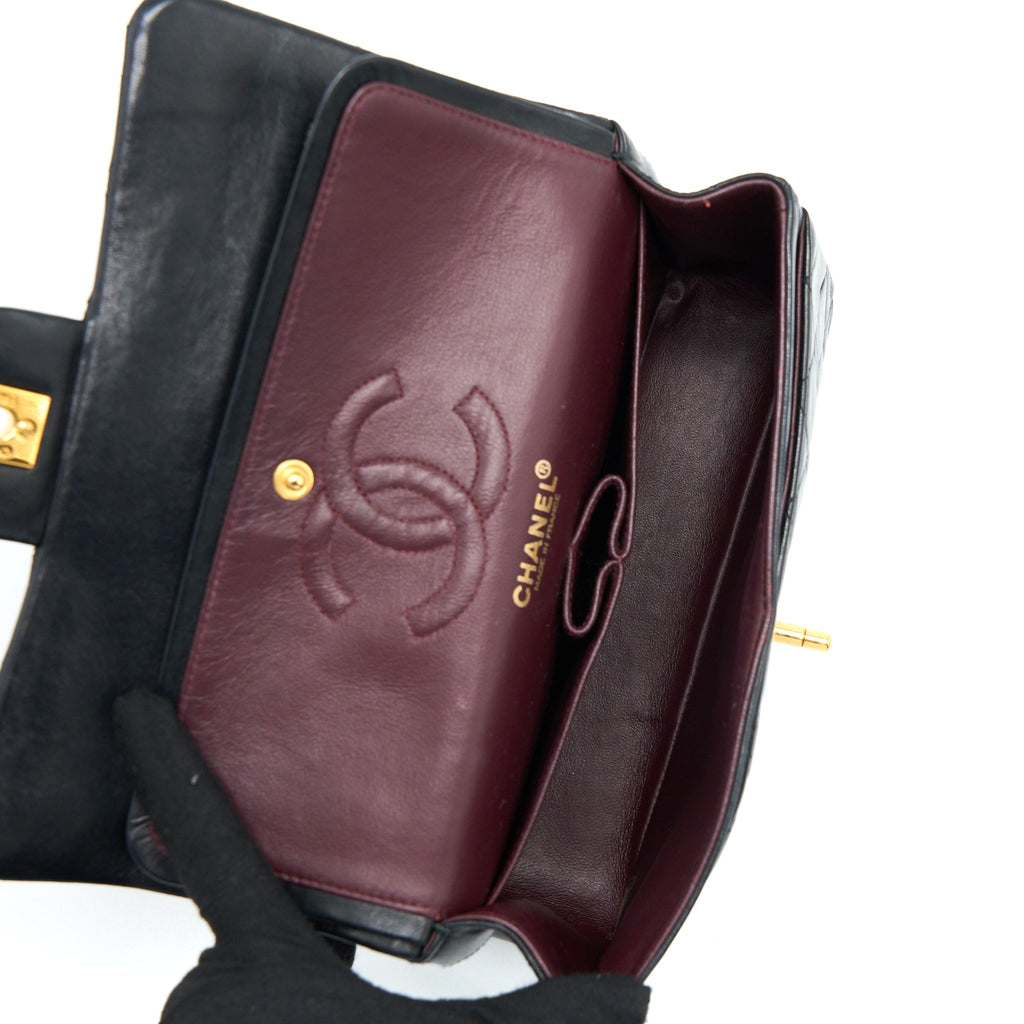 CHANEL VINTAGE SMALL CLASSIC DOUBLE FLAP BAG LAMBSKIN BLACK GHW