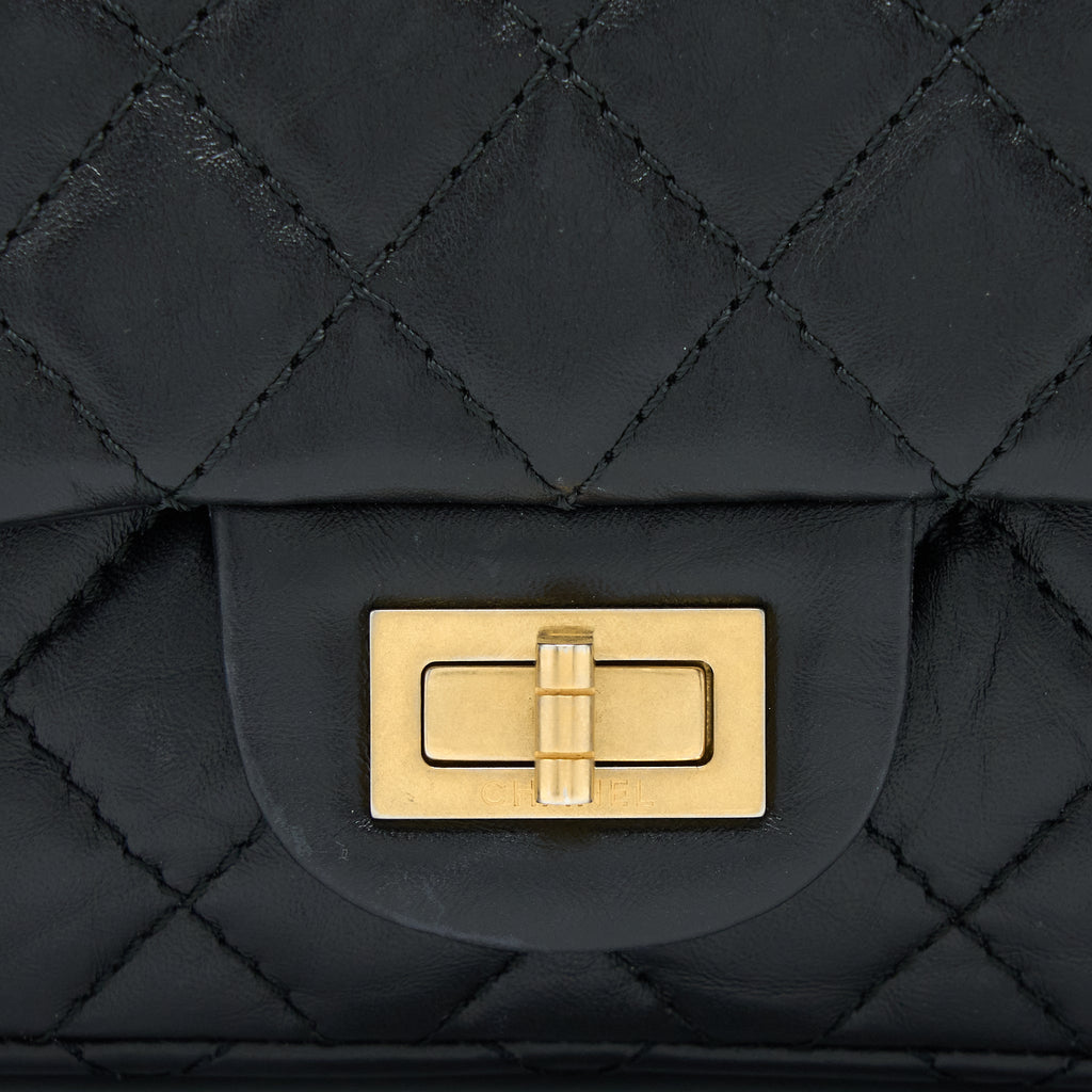 CHANEL SMALL 2.55 REISSUE FLAP BAG AGED CALFSKIN BLACK GHW