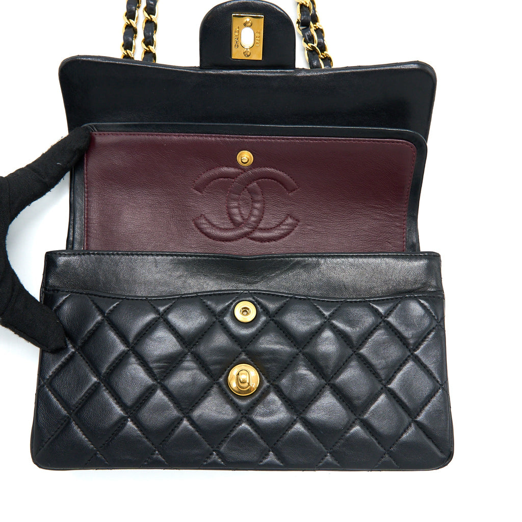 CHANEL VINTAGE SMALL CLASSIC DOUBLE FLAP BAG LAMBSKIN BLACK GHW
