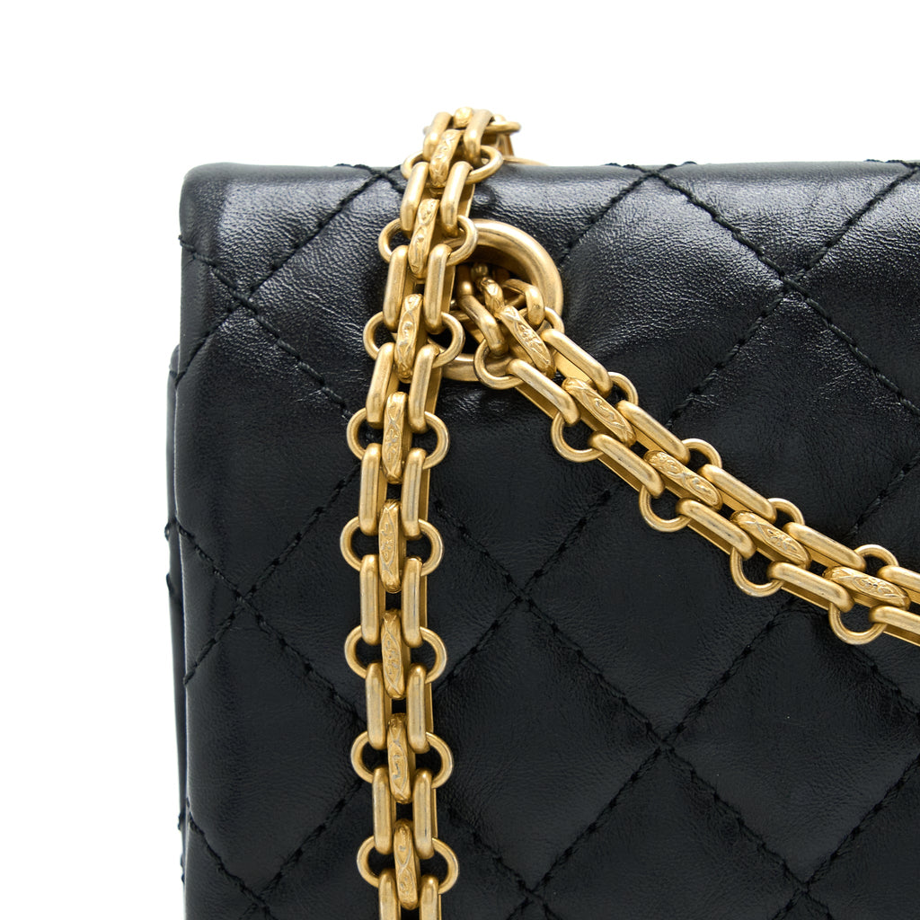 CHANEL SMALL 2.55 REISSUE FLAP BAG AGED CALFSKIN BLACK GHW